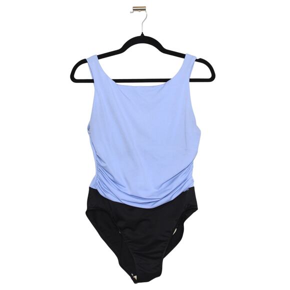 Miraclesuit Periwinkle Purple & Black Colorblock Slimming Swimsuit Size 14 - Picture 1 of 11